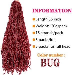 Soft locs crochet hair 36 inch 5 packs burgundy long Faux locs crochet hair curly wavy crochet synthetic braiding hair extensions dreads crochet(36 inch 5 Packs Burgundy)