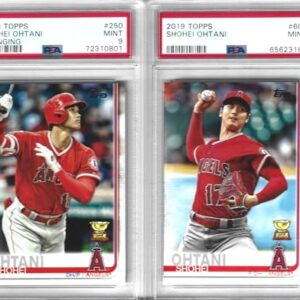 MINT SHOHEI OHTANI 2019 TOPPS ALL STAR ROOKIE CUP TROPHY 2 CARD LOT PITCHING AND BATTING GRADED PSA MINT 9 MLB SUPERSTAR 2 TIME MVP PLAYER