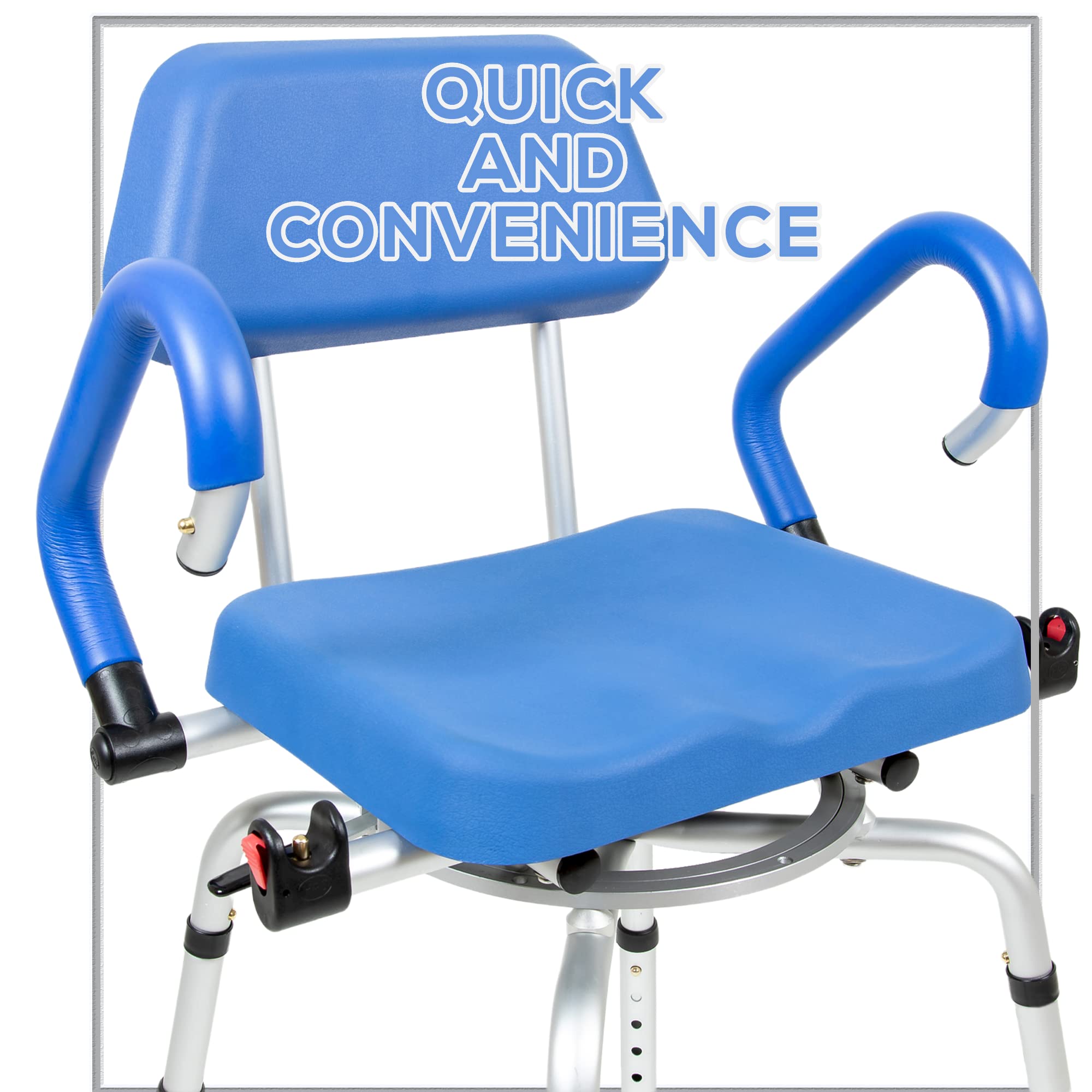 iLIVING ILG-638 Swivel Pivoting Shower Chair for Bathtub and Shower with Padded Seat, Back and Arms, and Adjustable Height , Blue