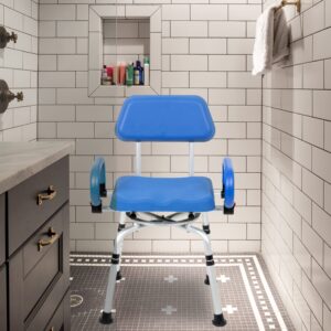 iLIVING ILG-638 Swivel Pivoting Shower Chair for Bathtub and Shower with Padded Seat, Back and Arms, and Adjustable Height , Blue