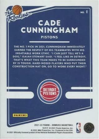 2021-22 Panini Donruss Cade Cunningham - THE ROOKIES - Detroit Pistons Rookie Basketball Card #1