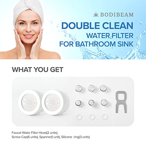 BODIBEAM Bathroom Sink Filter, Set of 2, NSF Certified, Removes Fine Impurities, Chlorine & Rust, Vitamin C Gel, Skincare Water Filter, Gifts for Women