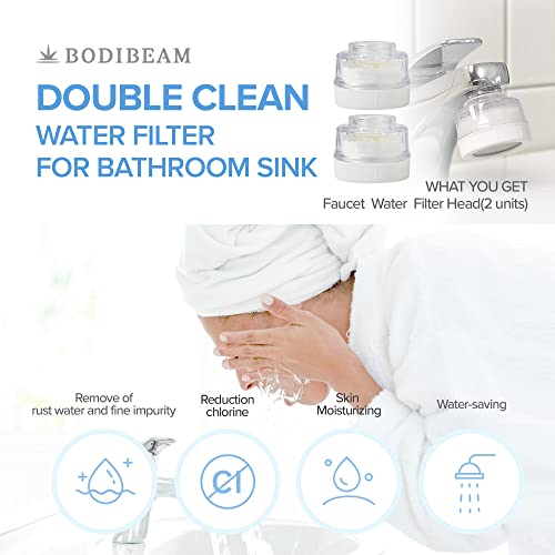 BODIBEAM Bathroom Sink Filter, Set of 2, NSF Certified, Removes Fine Impurities, Chlorine & Rust, Vitamin C Gel, Skincare Water Filter, Gifts for Women