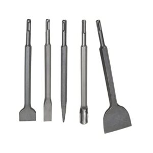 concrete heavy duty chisel set for sds plus hammer, chrome alloy steel masonry u-grooving scraping chisel wide sds plus bits point flat chisel bits masonry bits size 11/20*9-7/10*11*3 in set of 5
