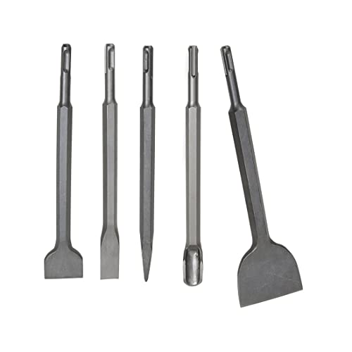 Concrete Heavy Duty Chisel Set for SDS Plus Hammer, Chrome Alloy Steel Masonry U-Grooving Scraping Chisel Wide SDS Plus Bits Point Flat Chisel Bits Masonry Bits Size 11/20*9-7/10*11*3 In Set of 5