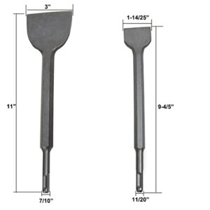 Concrete Heavy Duty Chisel Set for SDS Plus Hammer, Chrome Alloy Steel Masonry U-Grooving Scraping Chisel Wide SDS Plus Bits Point Flat Chisel Bits Masonry Bits Size 11/20*9-7/10*11*3 In Set of 5