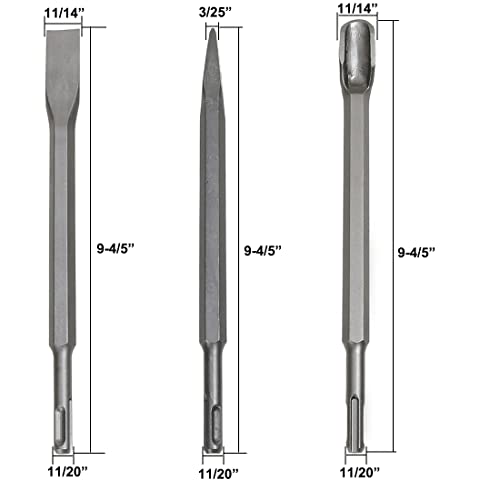 Concrete Heavy Duty Chisel Set for SDS Plus Hammer, Chrome Alloy Steel Masonry U-Grooving Scraping Chisel Wide SDS Plus Bits Point Flat Chisel Bits Masonry Bits Size 11/20*9-7/10*11*3 In Set of 5