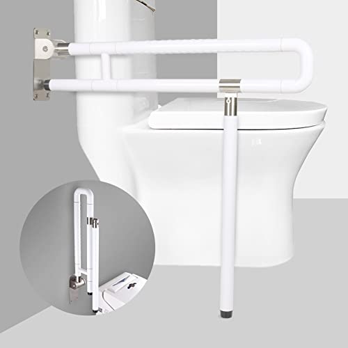 JELLYRATTBIT Handicap Grab Bars Rails, 29.5 Inch Foldable Toilet Bar Flip Up Arm Rails with Anti-Slip Grip Shower Assist Aid Safety for Elderly Pregnant Women Disabled Bar, White