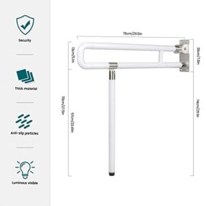 JELLYRATTBIT Handicap Grab Bars Rails, 29.5 Inch Foldable Toilet Bar Flip Up Arm Rails with Anti-Slip Grip Shower Assist Aid Safety for Elderly Pregnant Women Disabled Bar, White