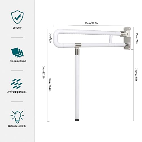 JELLYRATTBIT Handicap Grab Bars Rails, 29.5 Inch Foldable Toilet Bar Flip Up Arm Rails with Anti-Slip Grip Shower Assist Aid Safety for Elderly Pregnant Women Disabled Bar, White