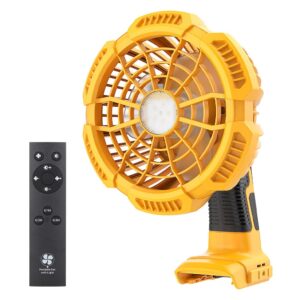 hipoke portable fan for dewalt 20v lithium-ion battery, high-velocity industrial, drum, floor, barn, warehouse fan with 9w led light, usb port, battery operated handheld fan for camping, traveling