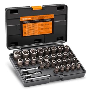 thinkwork upgrade bolt extractor set, 32 pieces impact bolt & nut remover set, stripped lug nut remover, extraction socket set for removing damaged, frozen, rusted, rounded-off bolts, nuts & screws