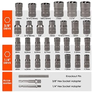THINKWORK Upgrade Bolt Extractor Set, 32 Pieces Impact Bolt & Nut Remover Set, Stripped Lug Nut Remover, Extraction Socket Set for Removing Damaged, Frozen, Rusted, Rounded-Off Bolts, Nuts & Screws