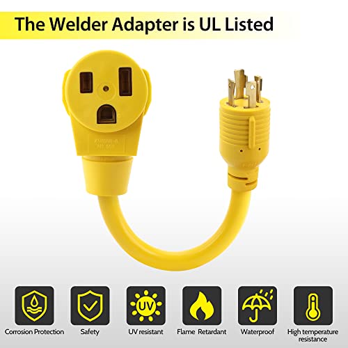 hynade Welder Adapter Cord,14-30P to 6-50R 125V/250V 4 Prong 30 Amp Plug to 50 Amp Generator Adapter Cord,1.3FT UL Listed Generator Cord (14-30P to 6-50R)
