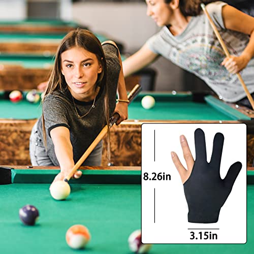 12Pieces Billiard Gloves Breathable 3-Finger Cue Pool Glove Elastic Nylon Universal Sport Gloves for Women and Men Left & Right Hand Billiard Accessories(Black)