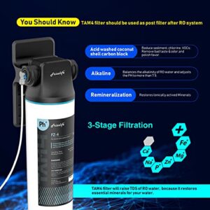 Frizzlife TAM4 Under Sink Inline Water Filter - Alkaline PH+ Remineralization, NSF/ANSI 42 Certified, Adjust Taste & PH, Restore Essential Minerals, 1/4" Pipe Fits for Reverse Osmosis Systems