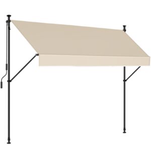 jekito manual retractable awning – 118” non-screw outdoor sun shade – adjustable pergola shade cover with uv protection – 100% polyester made outdoor canopy – ideal for any window or door cream