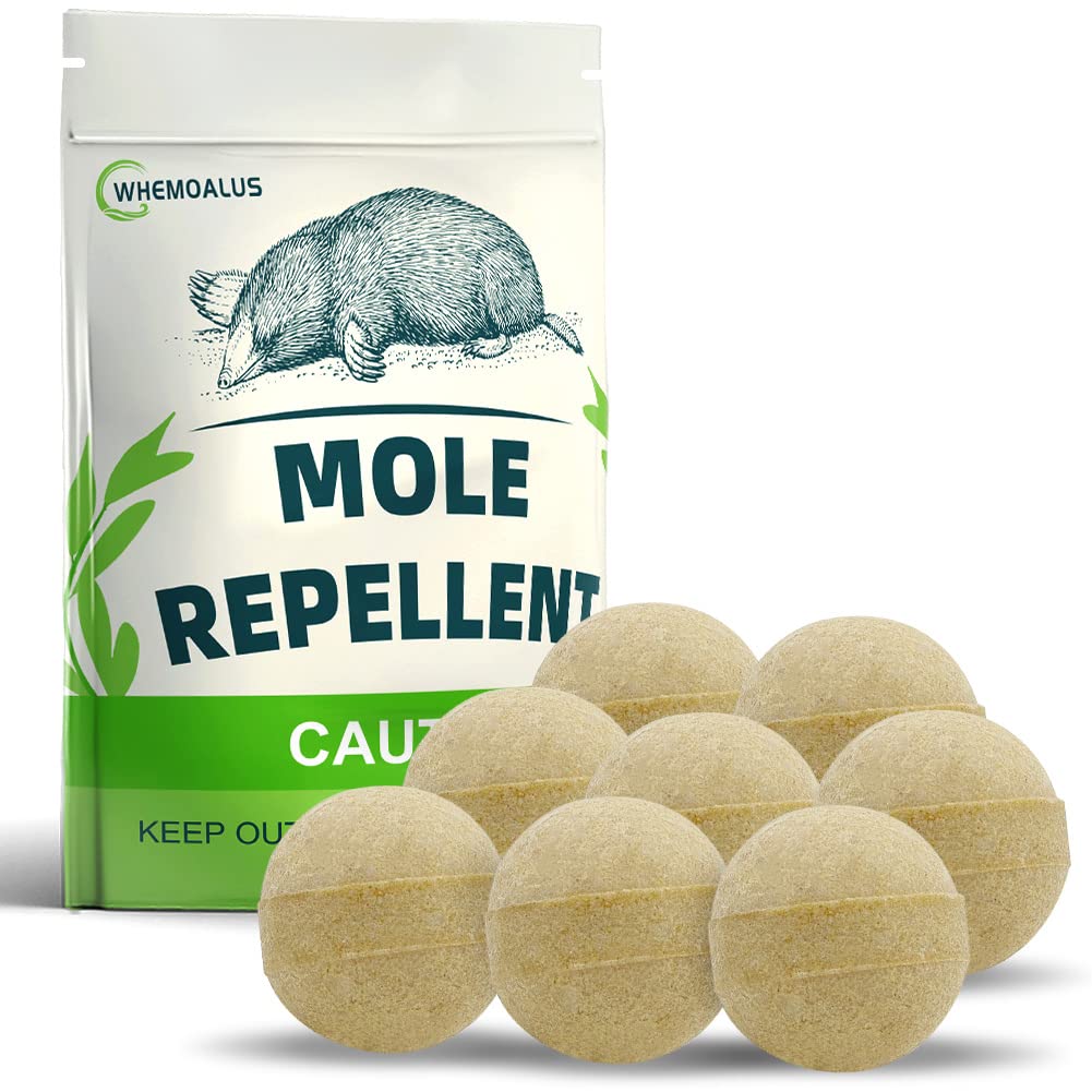 Whemoalus Mole Repellent Balls for Outdoor,Rodent Repeller for Outdoor,Vole Repellent Gopher Repellent Balls, Mothballs for Rodents Outdoor,Keep Moles and Voles Out of Your Lawn and Garden 8 Balls/Bag