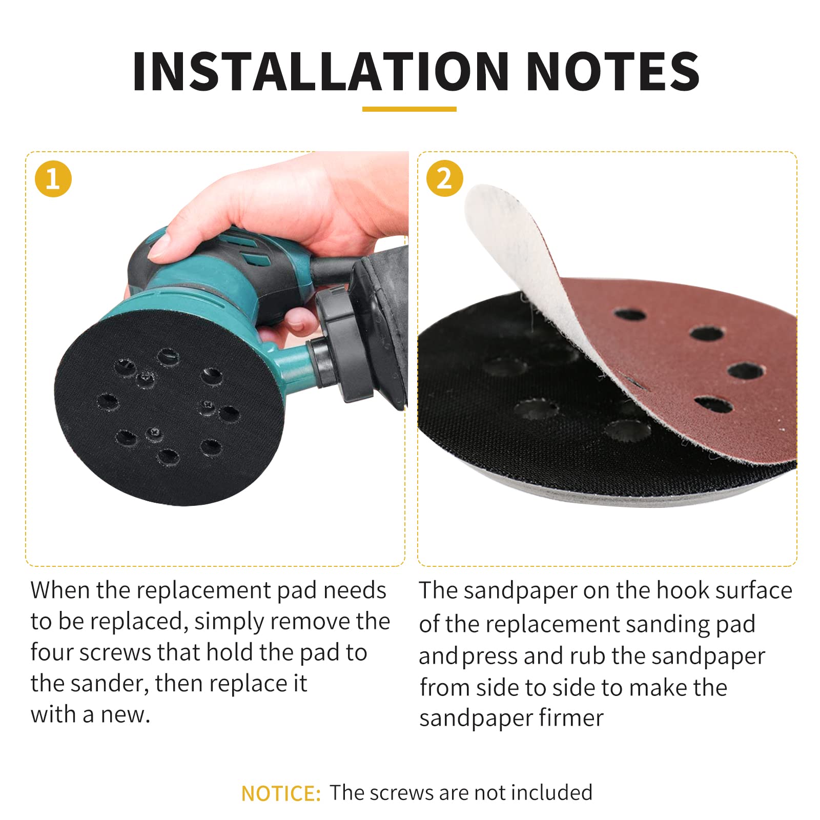 Sander Pads for Makita, 2-Pack 5" 8 Hole Hook and Loop Replacement Sander Pads for Makita 743081-8/743051-7 Compatible with Makita BO5010 BO5030K BO5031K BO5041K