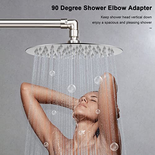 NearMoon Shower Head Elbow Adapter, Solid Brass 1/2" Shower Arm Extension for Connecting Shower Head, 90 Degree (Brushed Nickel)