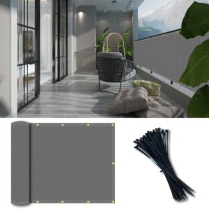 vocray 3' x 16' light grey balcony privacy screen fence cover uv resistant protection heavy duty for deck, patio, backyard, railing shield, cable ties included, 90%