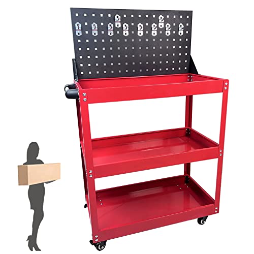 JOY-TECH 3-Tier Utility Rooling Tool Cart, Heavy Duty Industrial Service Tool Cart w/Lockable Wheels, 350lbs Load Capacity, Mechanic on Wheel,Garage Organizers and Storage