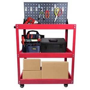 JOY-TECH 3-Tier Utility Rooling Tool Cart, Heavy Duty Industrial Service Tool Cart w/Lockable Wheels, 350lbs Load Capacity, Mechanic on Wheel,Garage Organizers and Storage