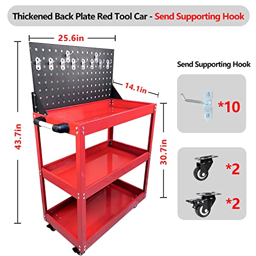 JOY-TECH 3-Tier Utility Rooling Tool Cart, Heavy Duty Industrial Service Tool Cart w/Lockable Wheels, 350lbs Load Capacity, Mechanic on Wheel,Garage Organizers and Storage