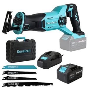 DURATECH Cordless Reciprocating Saw with 20V 4.0Ah Li-Ion Battery, 3000SPM, 7/8" Stroke Length, Variable Speed, Tool-Free Blade Change, 4 Saw Blades for Wood & Metal Cutting