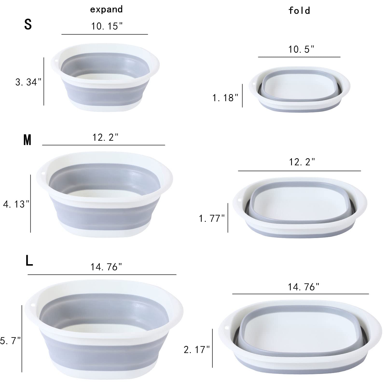 Multipurpose Foldable Collapsible Washbasin Lightweight Portable Basin, Collapsible Basin for Camping Sink and RV Sinks (Set of 3, S,M,L)