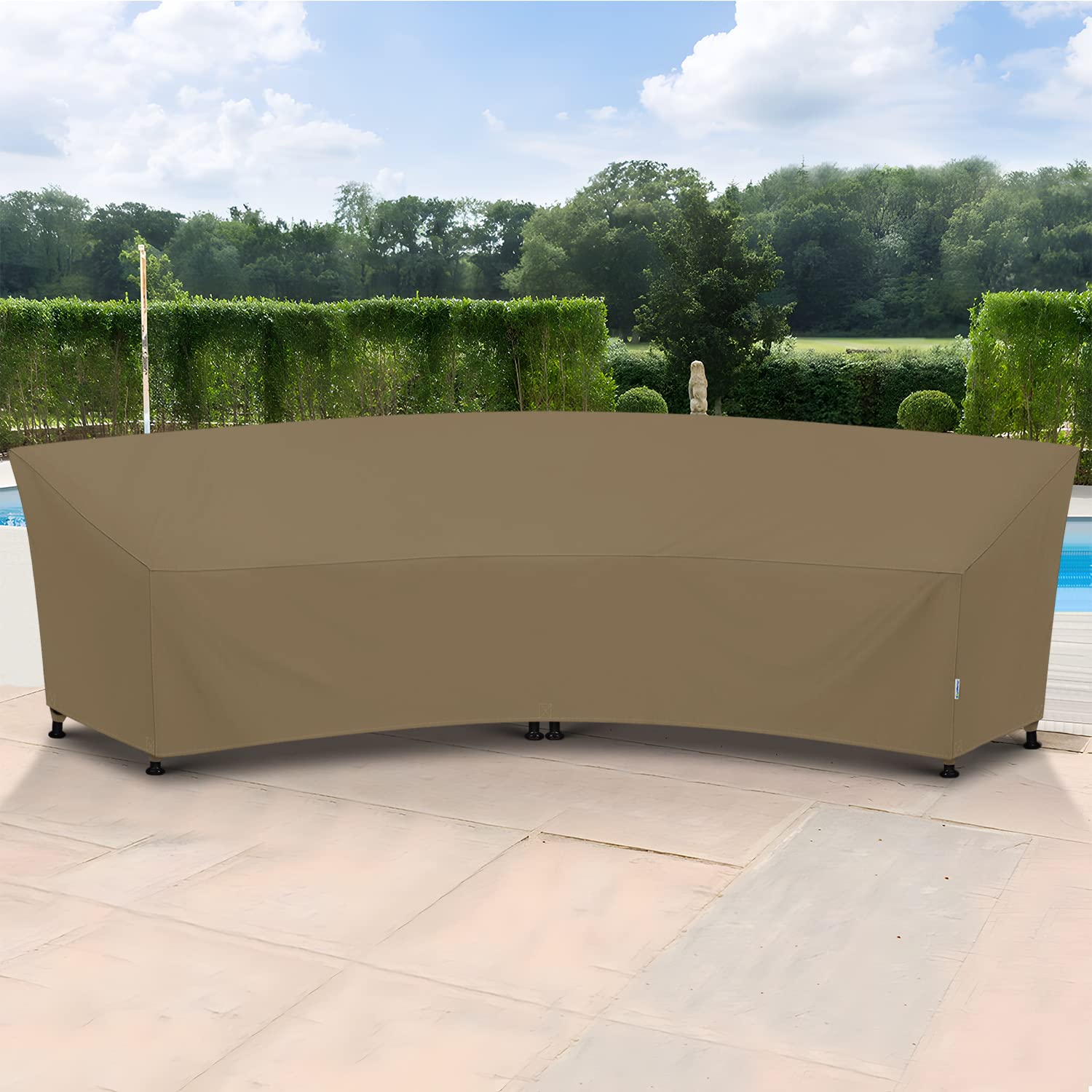 SunPatio Outdoor Curved Sectional Sofa Cover, Heavy Duty Waterproof Patio Couch Cover, All Weather Protection Furniture Cover with Sealed Seam, 190"(Back)/128"(Front) L x 36" W x 39"/24" H, Taupe