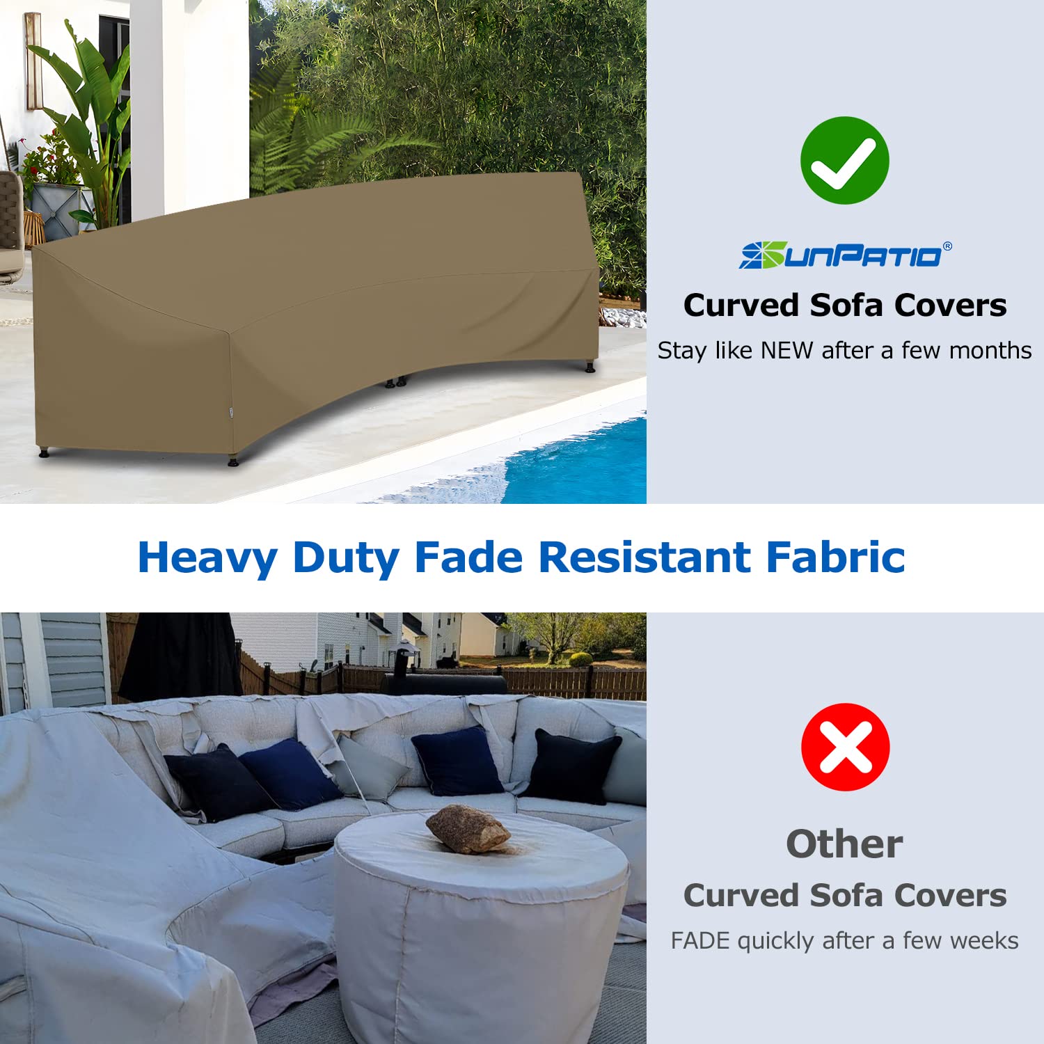 SunPatio Outdoor Curved Sectional Sofa Cover, Heavy Duty Waterproof Patio Couch Cover, All Weather Protection Furniture Cover with Sealed Seam, 190"(Back)/128"(Front) L x 36" W x 39"/24" H, Taupe