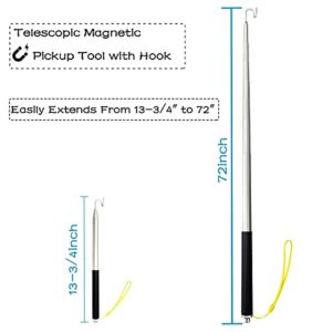 AHRYLXY Telescoping Pole with Hook Magnetic Pickup Grabber Tool, Telescopic Push Pull Rod Wire Grabber Tool Fish Stick, Telescopic Magnetic Pick-Up Tool