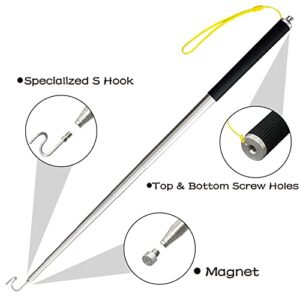 AHRYLXY Telescoping Pole with Hook Magnetic Pickup Grabber Tool, Telescopic Push Pull Rod Wire Grabber Tool Fish Stick, Telescopic Magnetic Pick-Up Tool