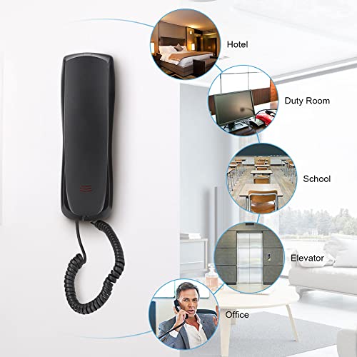 Wall Phone with Cord, Desktop Wired Landline Telephone Wall Mount Corded Phone with Push Button for Home, Hotel, Bathroom, Living Room, School and Office