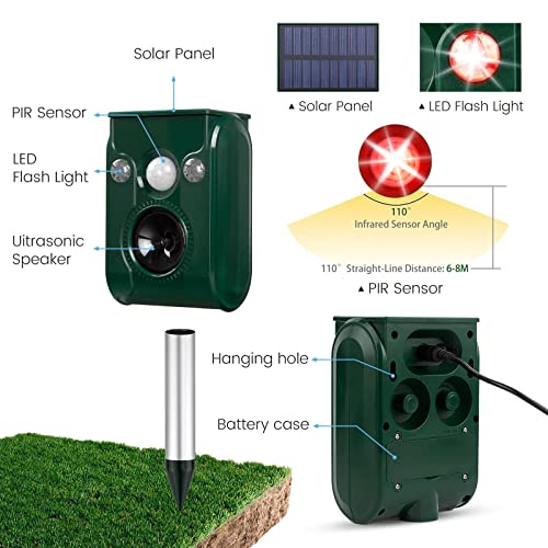 FAYINWBO Latest in 2022 Ultrasonic Animal Repeller.Cat Repellent Outdoor ,Solar Animal Repeller. with Flashing LED Lights Siren Green T01 0