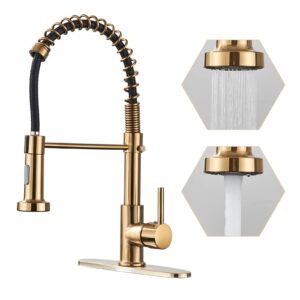 danpiang gold kitchen faucet,commercial stainless steel single handle pull down kitchen sink faucet with deck plate,brushed gold