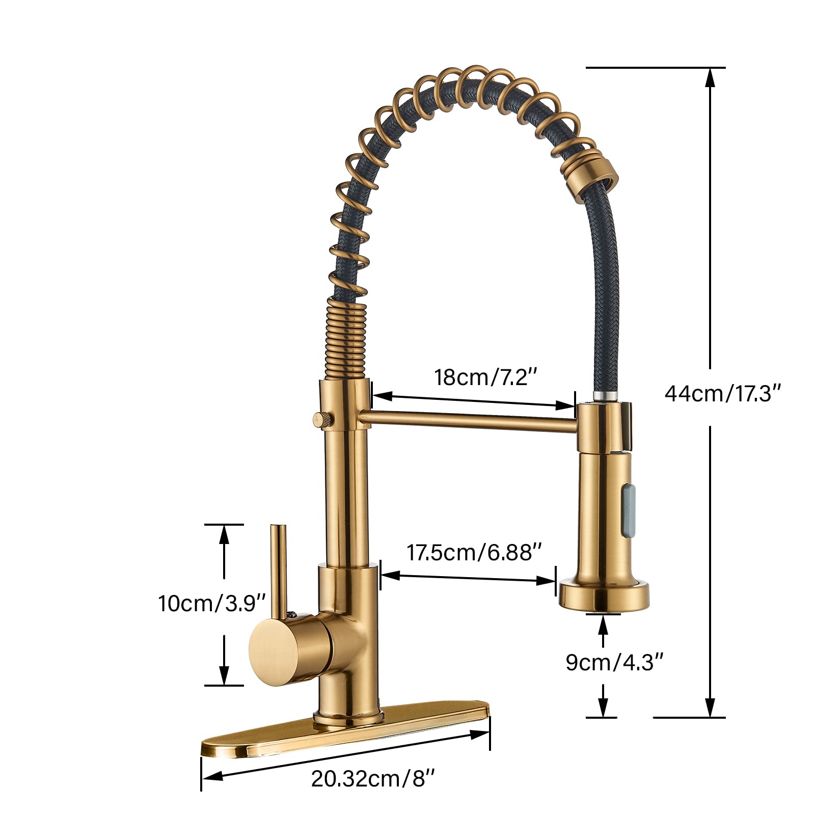 DanPiang Gold Kitchen Faucet,Commercial Stainless Steel Single Handle Pull Down Kitchen Sink Faucet with Deck Plate,Brushed Gold