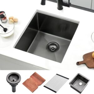 17 inch undermount black stainless steel kitchen bar sink, scamall 17 x 19 x 10 single bowl 16 gauge stainless steel small workstation prep wet bar sink outdoor sink with cutting board sml001sbg