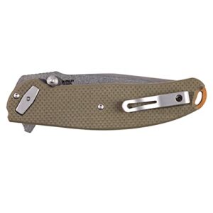 Columbia River Knife & Tool Butte Folding Pocket Knife: Everyday Carry, Plain Edge D2 Blade, Deadbolt Lock, IKBS Ball Bearings w/Deep Carry Pocket Clip 2471, OD green