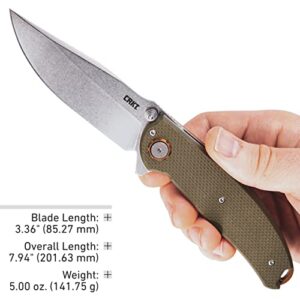 Columbia River Knife & Tool Butte Folding Pocket Knife: Everyday Carry, Plain Edge D2 Blade, Deadbolt Lock, IKBS Ball Bearings w/Deep Carry Pocket Clip 2471, OD green
