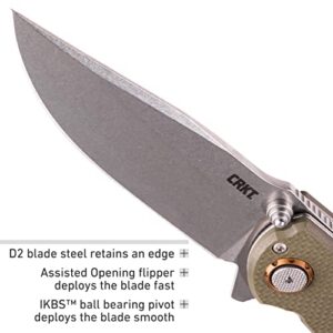 Columbia River Knife & Tool Butte Folding Pocket Knife: Everyday Carry, Plain Edge D2 Blade, Deadbolt Lock, IKBS Ball Bearings w/Deep Carry Pocket Clip 2471, OD green