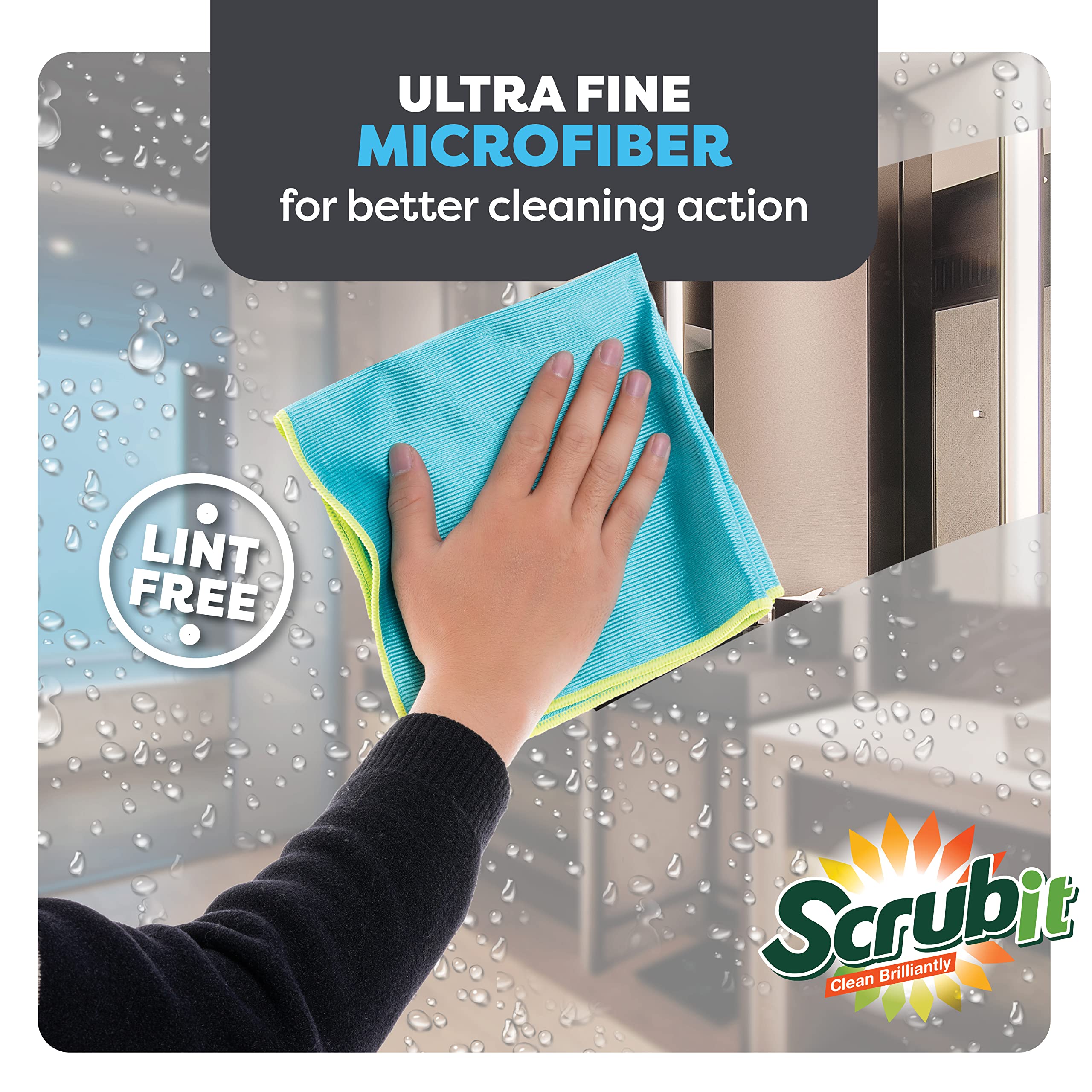 SCRUBIT Microfiber Cloths for Glass [8 Pack] – Lint Free Window Cleaning Cloth for Mirrors, Eyeglasses, Windows, Shower Glass Doors – Reusable and Washable Polishing Towels - 16” x 16”