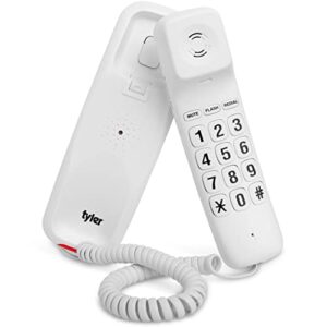 tyler landline corded phone - big button for seniors - loud ringer for hearing impaired - wall mountable - led call light indicator - volume control - power outage safe - home phone white (tbbp5-wh)
