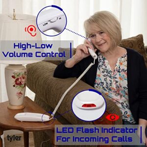 Tyler Landline Corded Phone - Big Button for Seniors - Loud Ringer for Hearing Impaired - Wall Mountable - LED Call Light Indicator - Volume Control - Power Outage Safe - Home Phone White (TBBP5-WH)