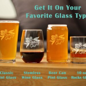 Birthday Girl - Stemless Wine Glass Birthday Gifts for Women - Bday Party Decor - Large 17 Oz Glasses