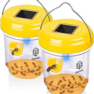 Petoor Wasp Trap Outdoor - Solar Powered Killer Effective Hornet for Wasps, Hornets, Insects, Yellow Jacket Fruit Fly Pack of 2, 2022 yellow