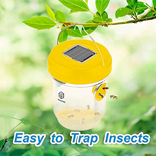 Petoor Wasp Trap Outdoor - Solar Powered Killer Effective Hornet for Wasps, Hornets, Insects, Yellow Jacket Fruit Fly Pack of 2, 2022 yellow