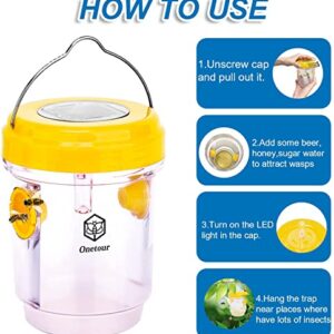 Petoor Wasp Trap Outdoor - Solar Powered Killer Effective Hornet for Wasps, Hornets, Insects, Yellow Jacket Fruit Fly Pack of 2, 2022 yellow