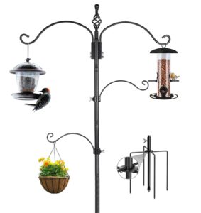 bird feeding station feeder pole - multi hook 63 inches stand for watching attracting wild bird outdoor hanging pole by highpro, 5-prong anchor base